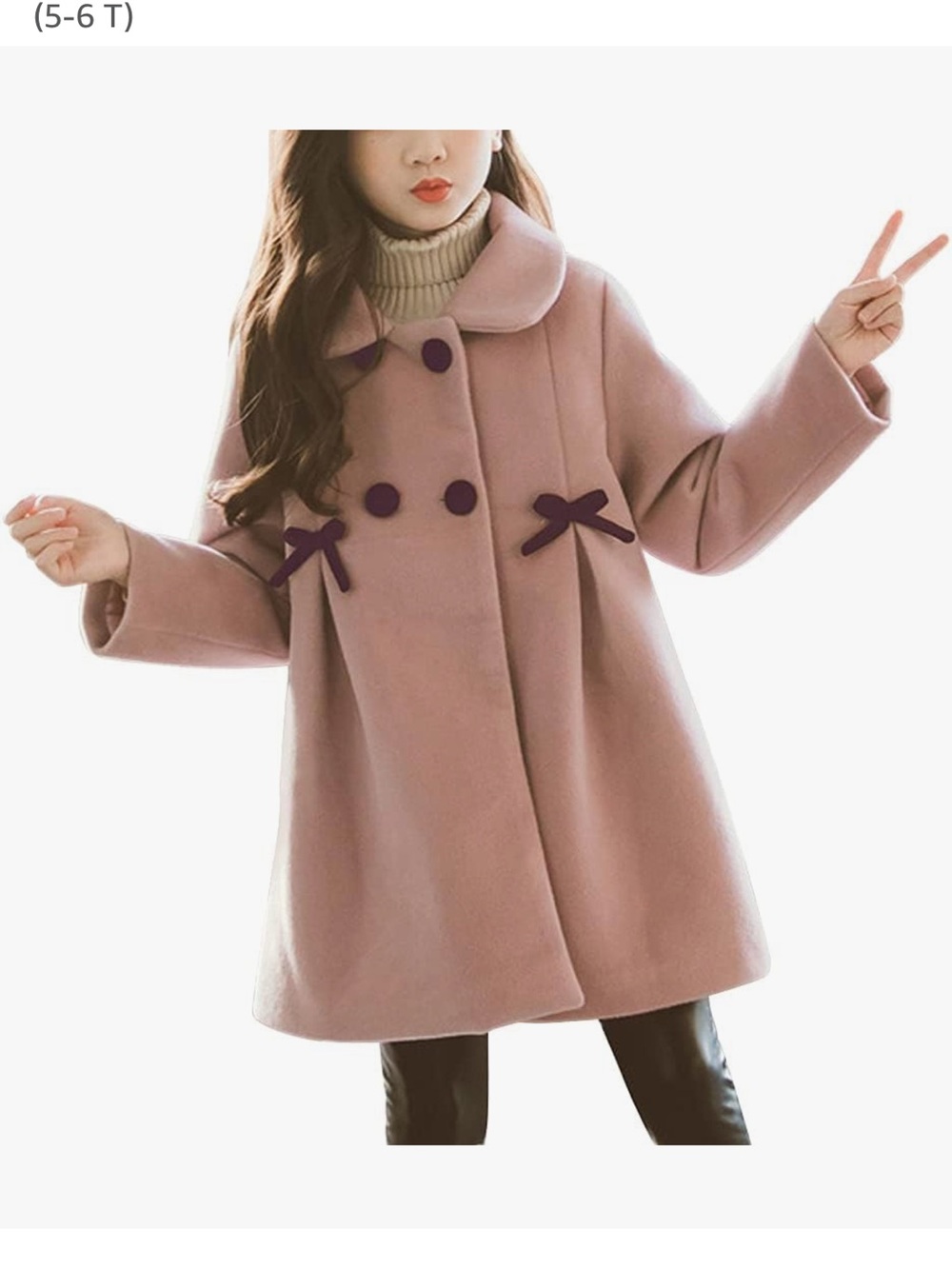 Girls Pink Double-Breasted Pea Coat with Bow Details